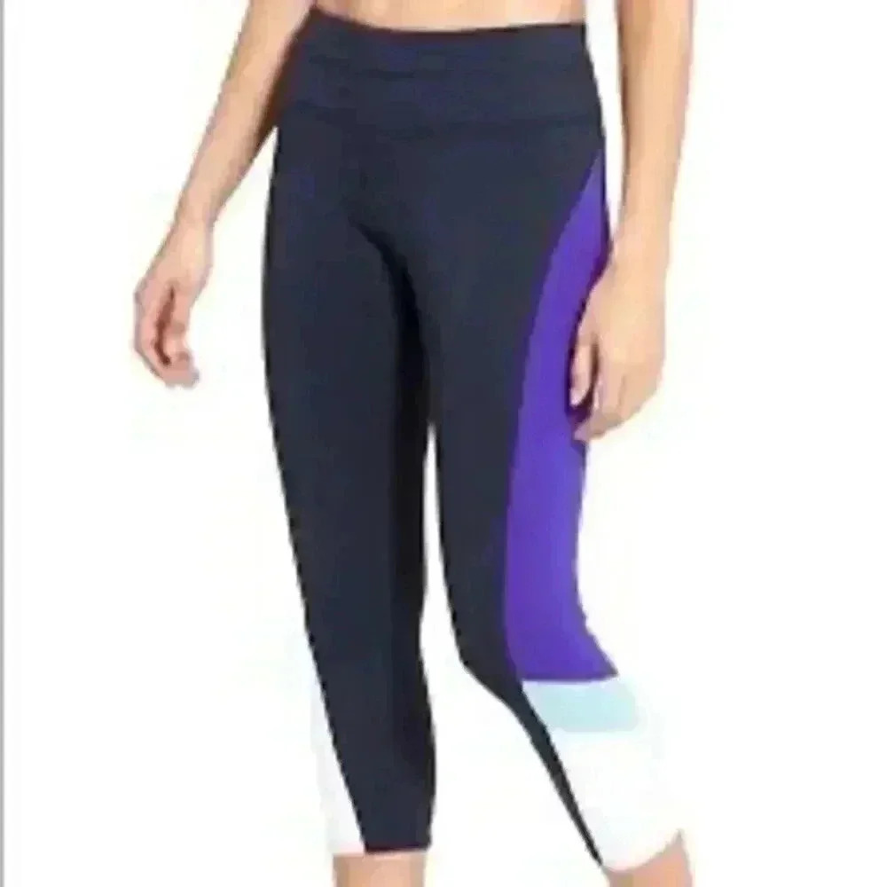 Athleta Colorblock Sonar Capri Leggings Size Medium Dark Blue White Athletic